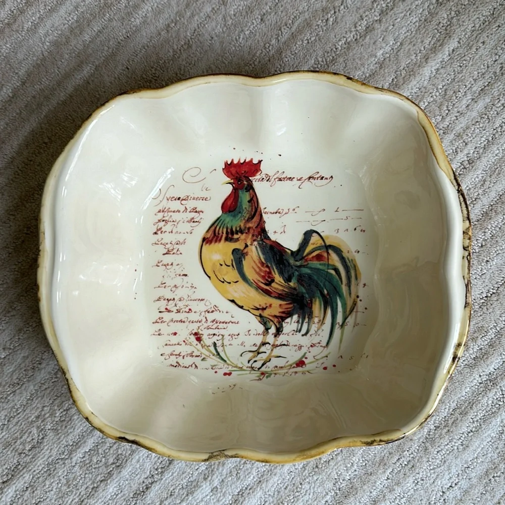 EUC Sur La Table Rooster Script Italian Italy Baking Serving Dish 10 3/4